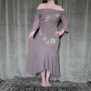 y2k Fairy Boho Regency Whismy Off The Shoulder Brown Embriodered Cocktail Dress